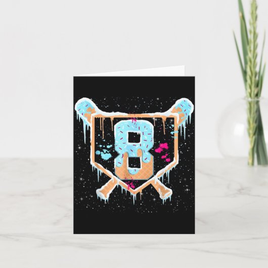 Baseball 8 Year Old Ice Cream Drip 8th Birthday Bo Kaart (Voorkant)