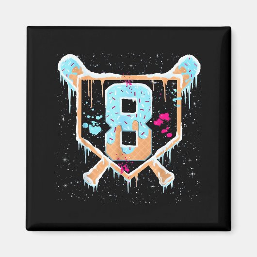 Baseball 8 Year Old Ice Cream Drip 8th Birthday Bo Magneet (Voorkant)