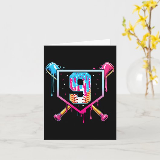 Baseball 9 Year Old Ice Cream Drip 9th Birthday Bo Kaart (Gele Bloem)