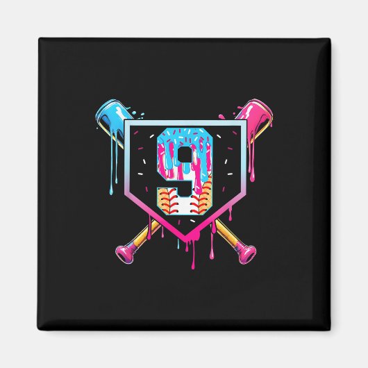 Baseball 9 Year Old Ice Cream Drip 9th Birthday Bo Magneet (Voorkant)