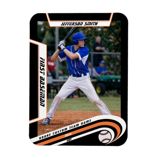 Baseball Aandenken Levendig Oranje Zwart Aangepast Magneet (Verticaal)