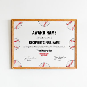 Baseball Achievement Award Certificaat - Instant Poster