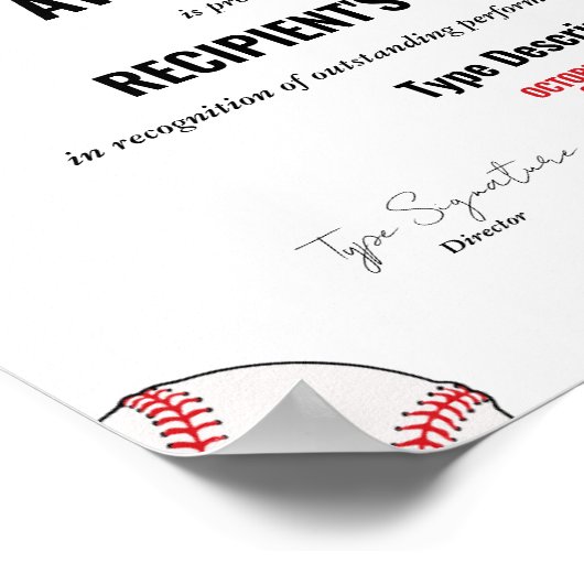 Baseball Achievement Award Certificaat - Instant Poster (Hoek)