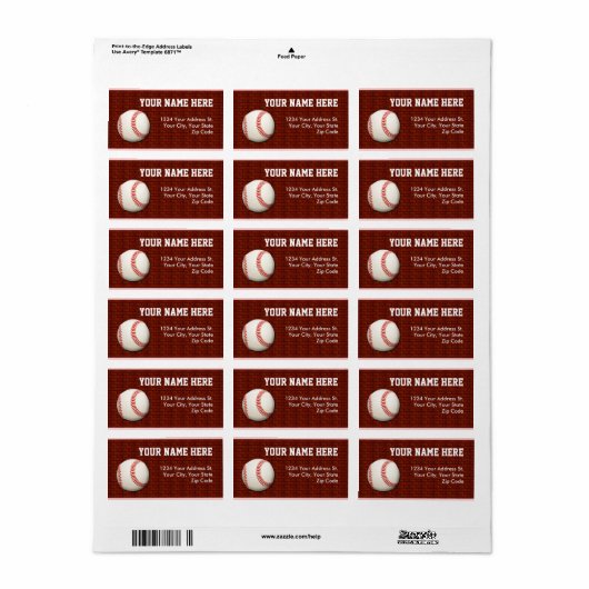 Baseball-Adresetiketten Etiket (Full Sheet)