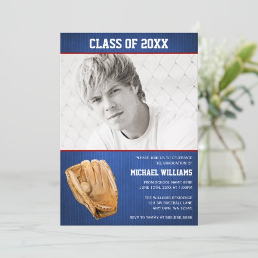 Baseball Afstuderen Blue Red Photo Kaart (Staand voorkant)