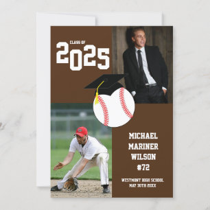 Baseball Afstuderen Sport Bruin Wit Uitnodiging
