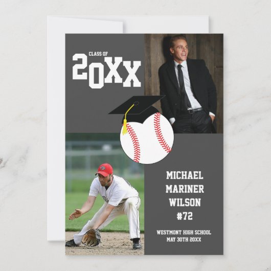 Baseball Afstuderen Sport Grijs Foto Aankondiging (Voorkant)