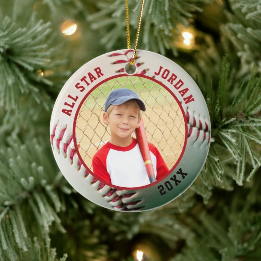 Baseball ALL STAR Name 2 Foto gepersonaliseerd Keramisch Ornament (Boom)