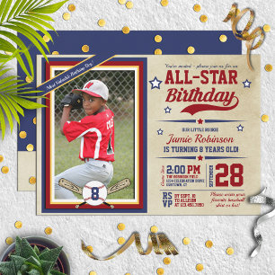 Baseball All-Star Photo Birthday Party Invitations Kaart