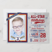 Baseball All-Star Photo Template Birthday Party Kaart (Voorkant)