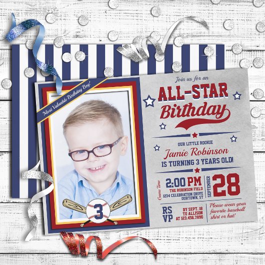 Baseball All-Star Photo Template Birthday Party Kaart