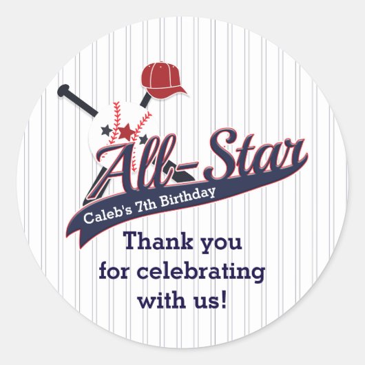 Baseball ALL-STAR Sporten Aangepaste Feest Favor Ronde Sticker (Voorkant)