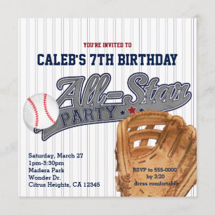 Baseball All Star Sports Striped Birthday Party Kaart