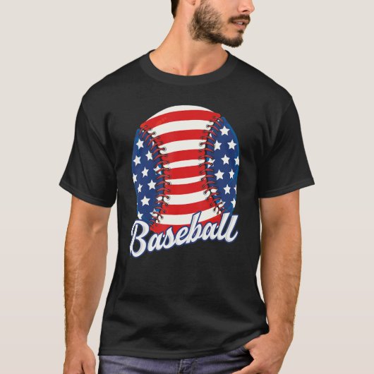Baseball American USA flag Patriotic Retro Basebal T-shirt (Voorkant)