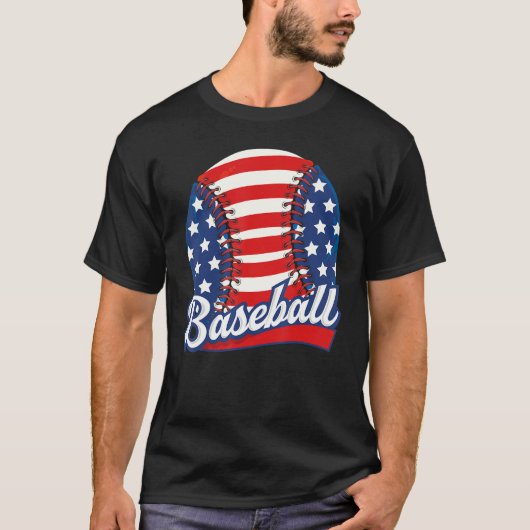 Baseball American USA flag Patriotic Retro Basebal T-shirt (Voorkant)