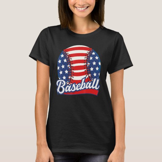 Baseball American USA flag Patriotic Retro Basebal T-shirt (Voorkant)