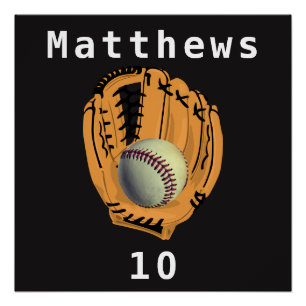 Baseball and Glove Mitt Name Number Poster
