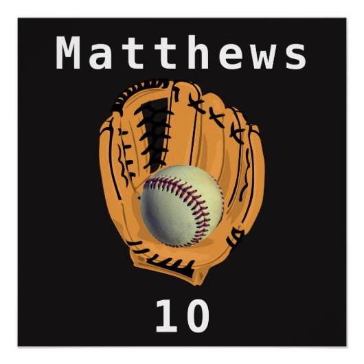 Baseball and Glove Mitt Name Number Poster (Voorkant)