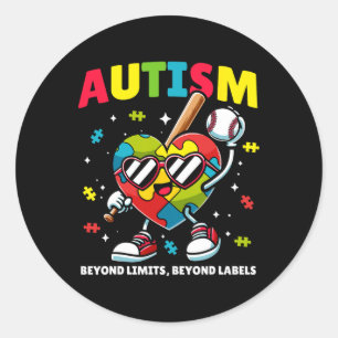 Baseball Autisme Bewustzijn Kleurrijke Puzzel voor Ronde Sticker