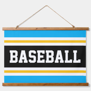 BASEBALL Azure Blauw Zwart Geel Wit Strepen Hangend Wandkleed