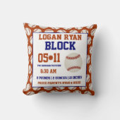 Baseball Baby Birth Announance Pillow Kussen (Voorkant)