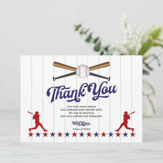 Baseball, Baby Boy Shower Dank je kaart (Staand voorkant)