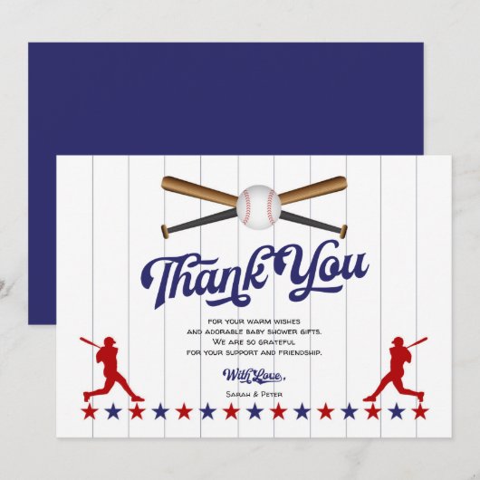 Baseball, Baby Boy Shower Dank je kaart (Voorkant / Achterkant)