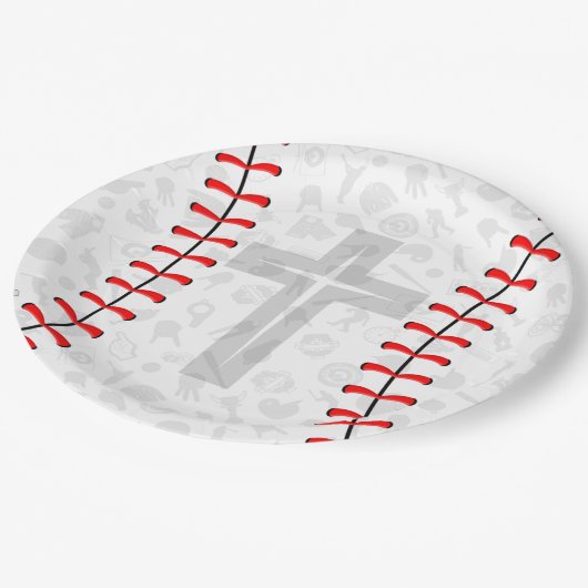 Baseball Baby Dedication Cross Party Paper Plates Papieren Bordje (Gekanteld)