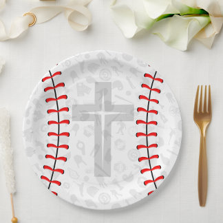 Baseball Baby Dedication Cross Party Paper Plates Papieren Bordje