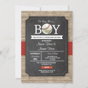 Baseball Baby shower Boy Red Sports Wood Invite Kaart