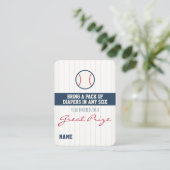 Baseball Baby shower Diaper Raffle Ticket Informatiekaartje (Staand voorkant)