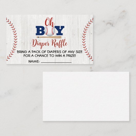Baseball Baby shower Diaper Raffle Visitekaartje (Voorkant / Achterkant)