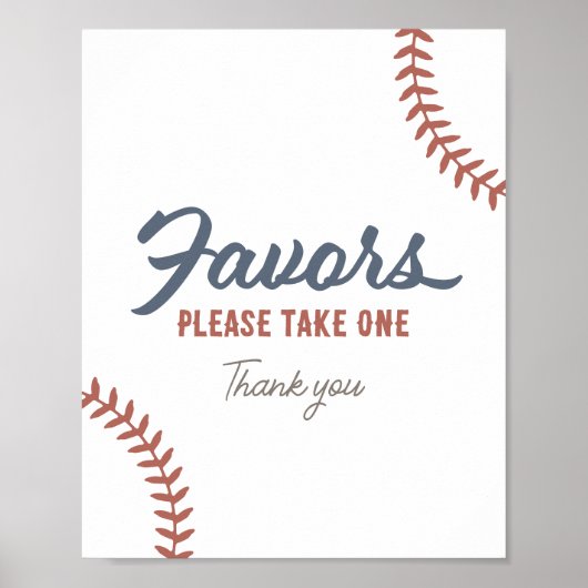 Baseball Baby shower Favors Sign Poster (Voorkant)