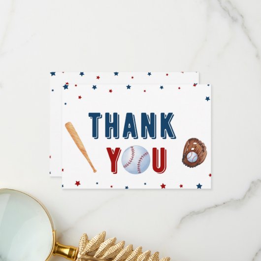 Baseball-Baby shower - Hartelijk dank Bedankkaart (Voorkant / Achterkant in situ)