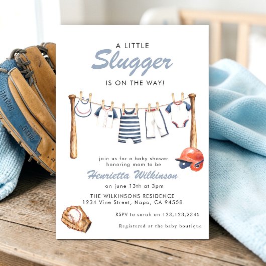 Baseball Baby Shower Invitation - A Little Slugger Kaart