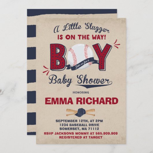 Baseball Baby shower Invitation Baseball Shower Kaart (Voorkant / Achterkant)
