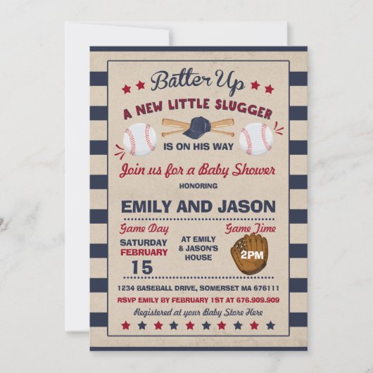 Baseball Baby shower Invitation Baseball Shower Kaart (Voorkant)