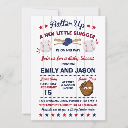 Baseball Baby shower Invitation Baseball Shower Kaart (Voorkant)