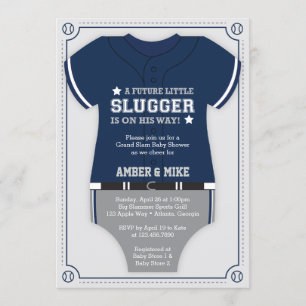Baseball Baby shower Invitation Blue, Grey Kaart