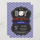 Baseball Baby shower Invitation Boy Blue Chevron Kaart (Voorkant / Achterkant)
