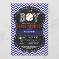 Baseball Baby shower Invitation Boy Blue Chevron