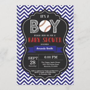 Baseball Baby shower Invitation Boy Blue Chevron Kaart