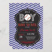 Baseball Baby shower Invitation Boy Blue Chevron Kaart (Voorkant / Achterkant)