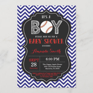 Baseball Baby shower Invitation Boy Blue Chevron Kaart