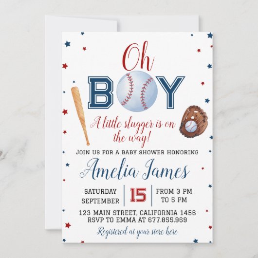 Baseball Baby shower Invitation Little Slugger Kaart (Voorkant)