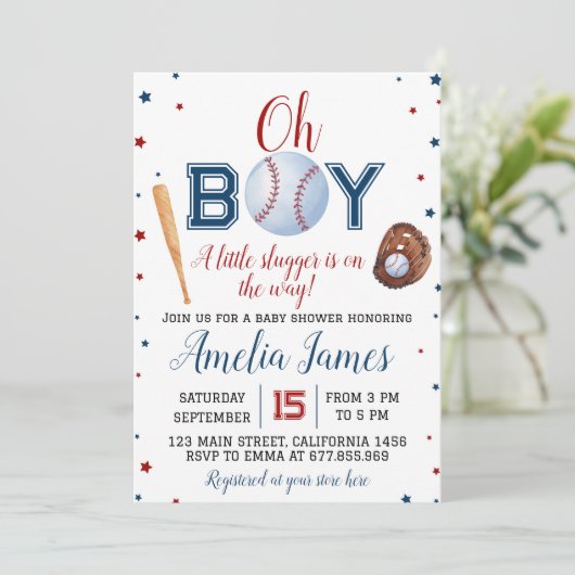 Baseball Baby shower Invitation Little Slugger Kaart (Staand voorkant)