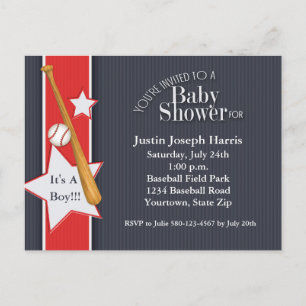Baseball Baby shower Invitation Navy Red Uitnodiging Briefkaart