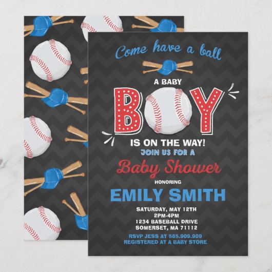 Baseball Baby shower Invitation Sport Baby shower Kaart (Voorkant / Achterkant)
