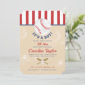 Baseball Baby shower Invitation Ticket Style Kaart (Staand voorkant)