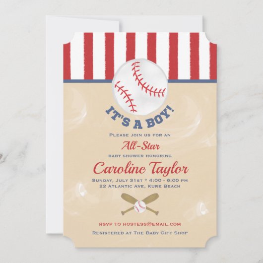 Baseball Baby shower Invitation Ticket Style Kaart (Voorkant)